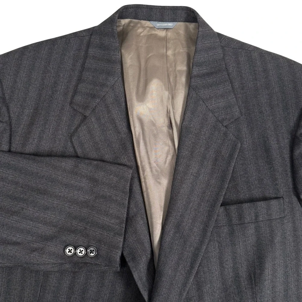 Givenchy Monsieur Vintage 80's Wool Blazer Gray Herringbone Stripe Made Mens 44R